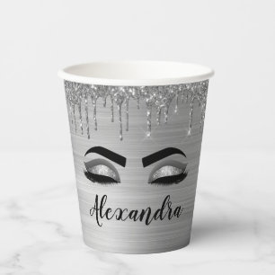 Silver Dripping Glitter Glam Eyes Paper Cups