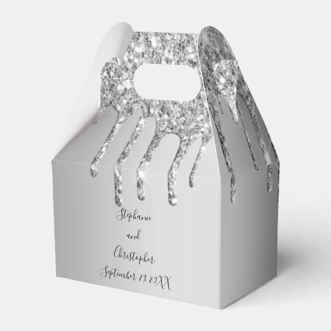 Silver Dripping glitter Glitter Drips Wedding  Favour Box (Front Side)