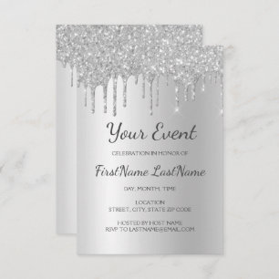 Silver Dripping Glitter Sweet 16 Bridal Shower Invitation