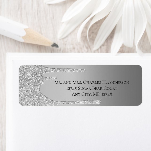 Silver Dripping Glitter Wedding Return address (Insitu)