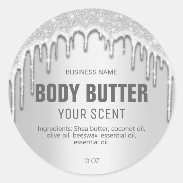 Silver Dripping Shimmer Body Butter Labels (Front)