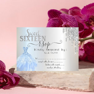 Silver Drips Blue Dress Sweet 16 RSVP  Invitation