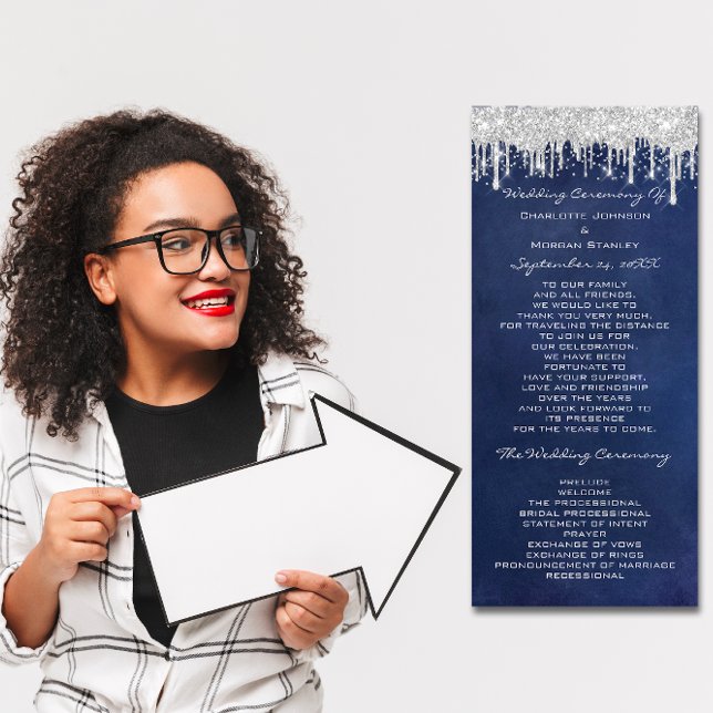  Silver Drips Event Wedding Program Formal Blue Programme (Silver Drips Event Wedding Program Formal Blue)