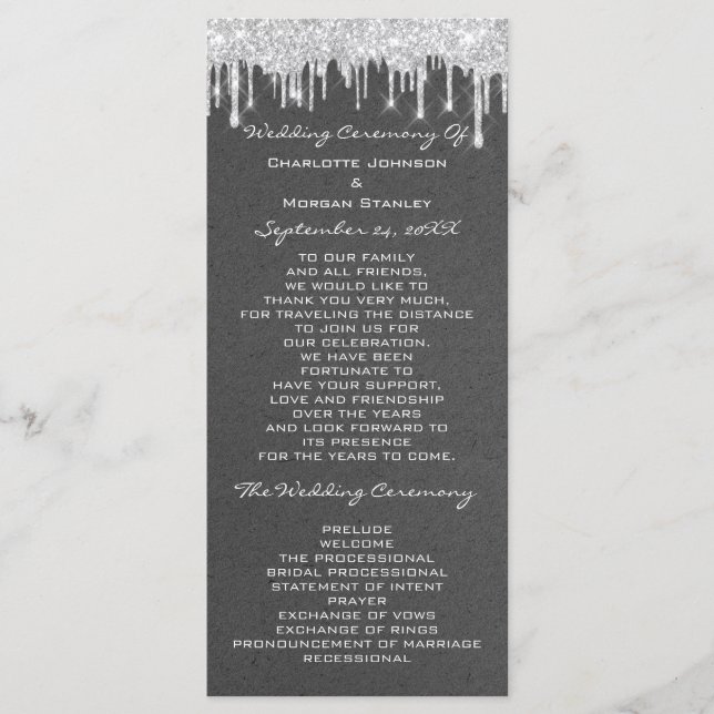  Silver Drips Event Wedding Program Formal Kraft Programme (Front)