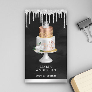 Silver Drips Floral Cake Black Pastry Chef Bakery Business Card