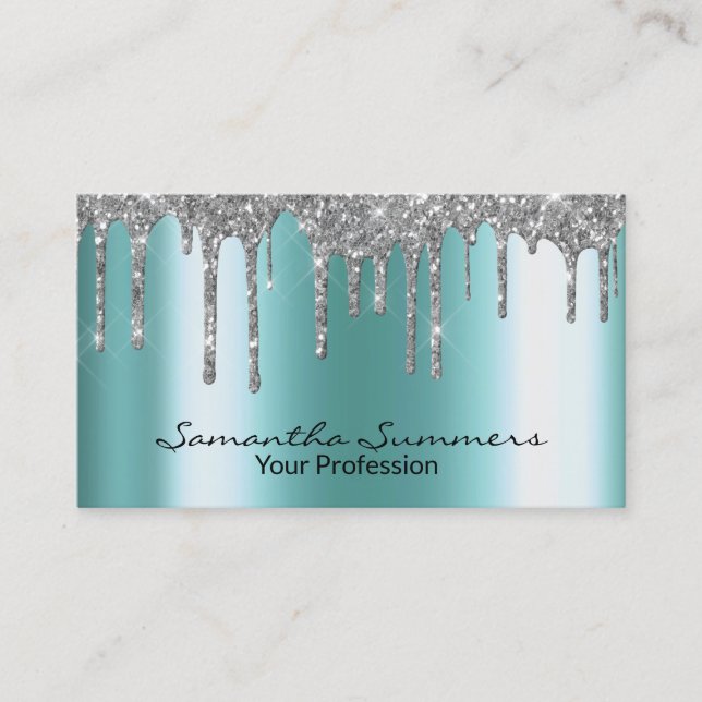 Silver Drips Metal Look Elegant Unique Custom Business Card (Front)