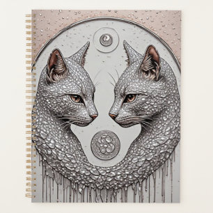 Silver Dual Cats With Symmetrical Faces Planner