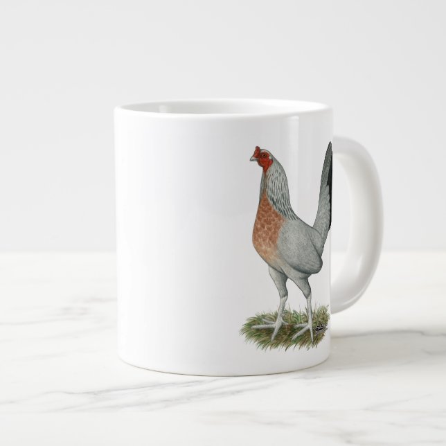 Silver Duckwing Game Hen Large Coffee Mug (Front Right)