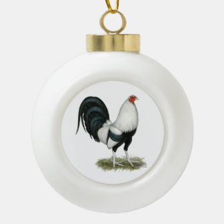 Silver Duckwing Gamecock Ceramic Ball Christmas Ornament