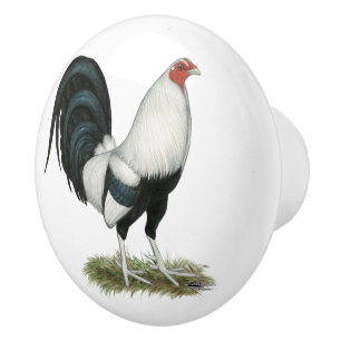 Silver Duckwing Gamecock Ceramic Knob