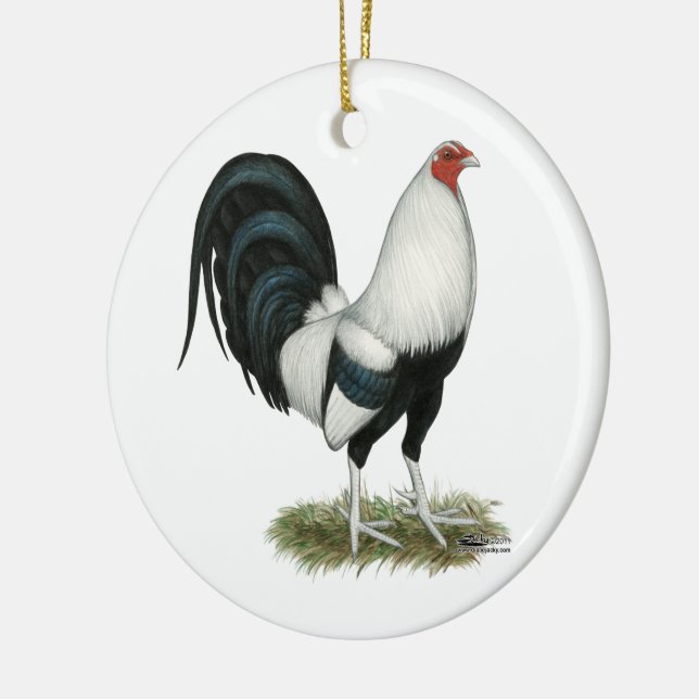 Silver Duckwing Gamecock Ceramic Tree Decoration (Left)