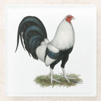 Silver Duckwing Gamecock Glass Coaster
