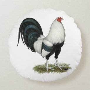 Silver Duckwing Gamecock Round Cushion