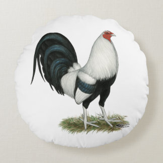Silver Duckwing Gamecock Round Cushion