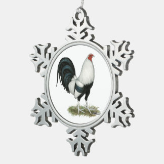 Silver Duckwing Gamecock Snowflake Pewter Christmas Ornament