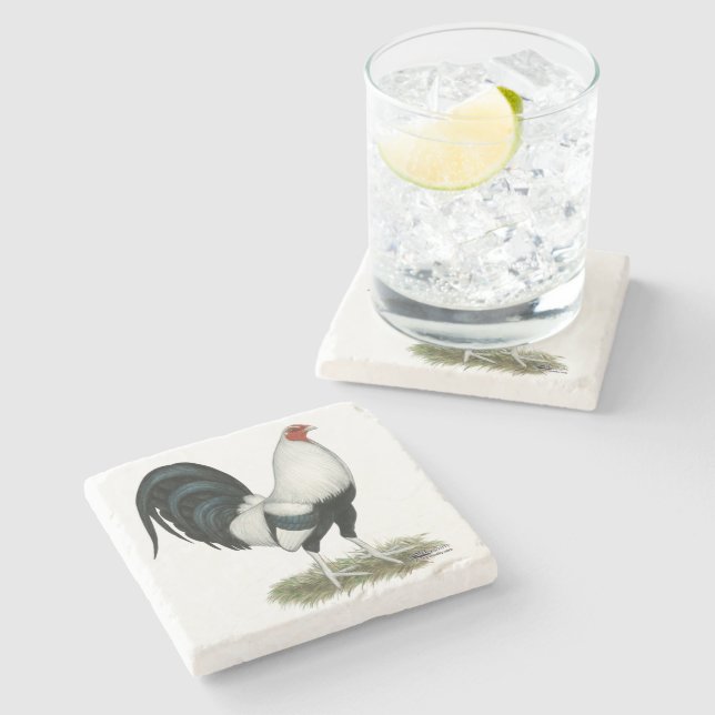 Silver Duckwing Gamecock Stone Coaster (Side)