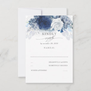 Silver Dusty and Navy Blue Wedding RSVP Card