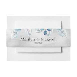 Silver Dusty Blue Peony Wedding Invitation Belly Band