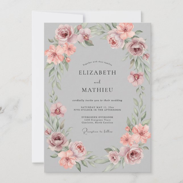 Silver Dusty Pink Painted Wedding Invitation (Front)