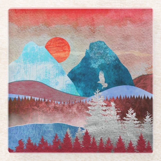 Silver Eagle Landscape Glass Coaster (Front)