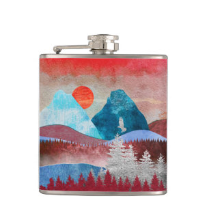Silver Eagle Landscape Hip Flask