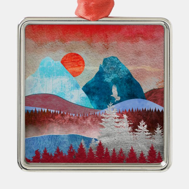 Silver Eagle Landscape Metal Tree Decoration (Front)