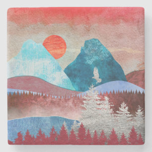 Silver Eagle Landscape Stone Coaster