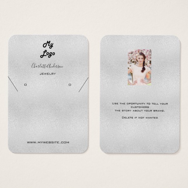 Silver earrings jewellery photo display card (Front & Back)