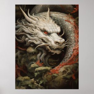 Silver Eastern Dragon Illustration Print/ Poster