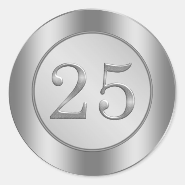 Silver effect 25th Wedding Anniversary Sticker (Front)