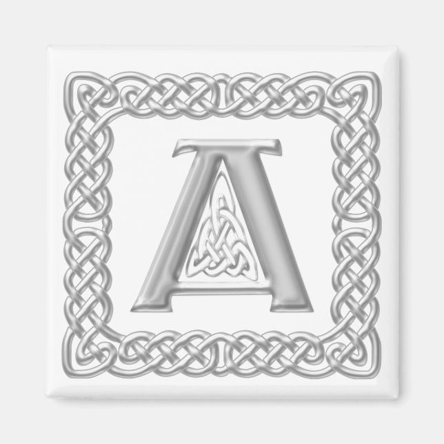 Silver Effect Celtic Knot Monogram Letter A Magnet (Front)