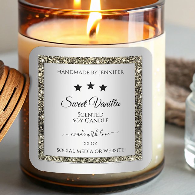 Silver Effect Gold Glitter Product Packaging Label (Creator Uploaded)