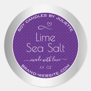 Silver Effect Purple Plum Soy Candles Packaging Classic Round Sticker
