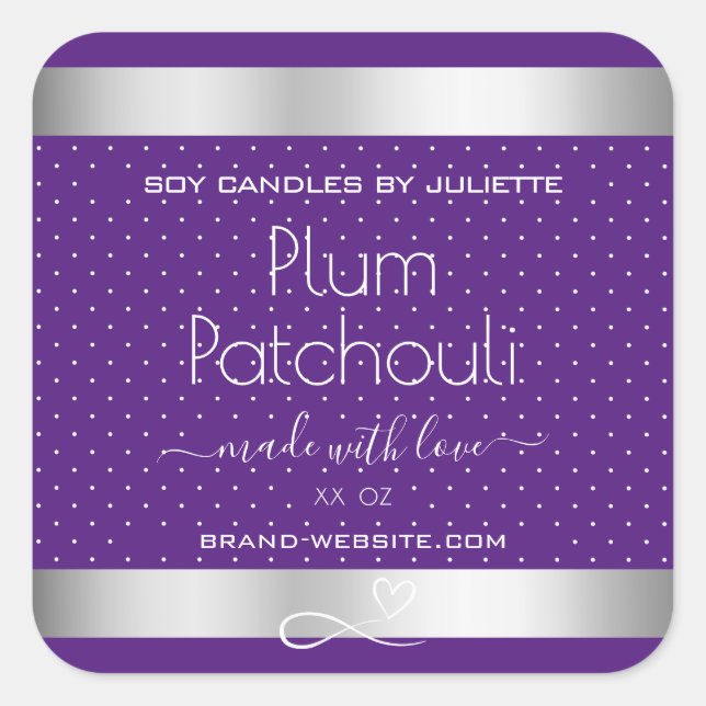 Silver Effect Purple Plum Soy Candles Packaging Square Sticker (Front)
