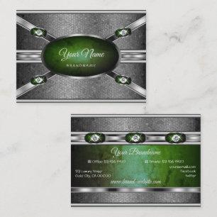 Silver Effects Green Marble with Faux Gemstones Business Card