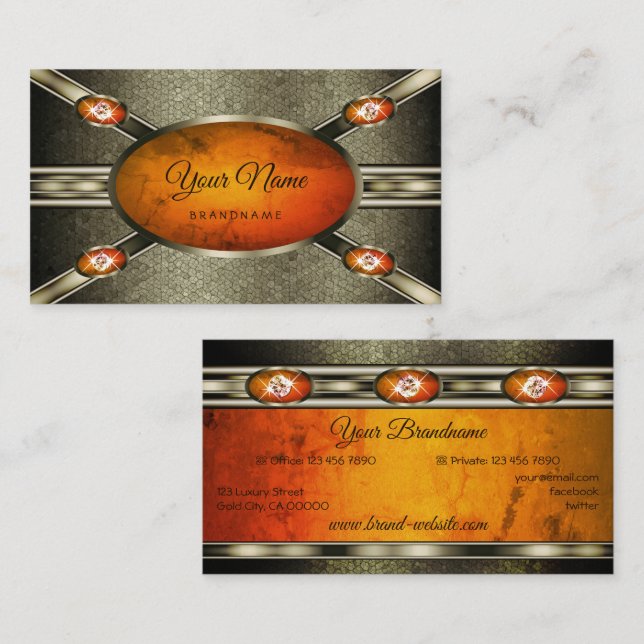 Silver Effects with an Eye Catching Orange Marble Business Card (Front/Back)
