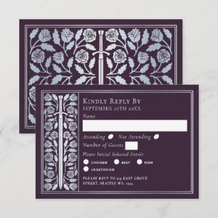 Silver Eggplant Medieval Sword Wedding RSVP Card