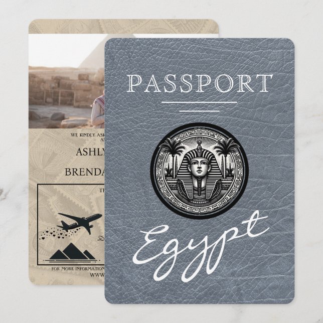 Silver Egypt Passport Wedding Invitation (Front/Back)