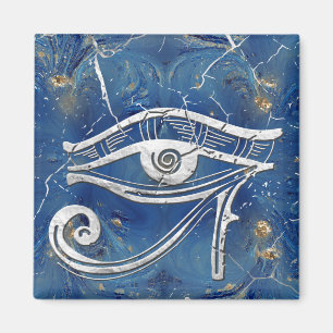 Silver Egyptian Eye of Horus  on blue marble Magnet