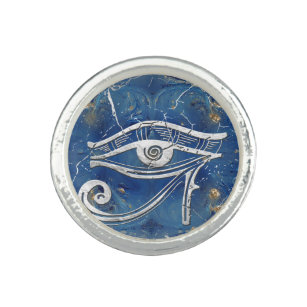 Silver Egyptian Eye of Horus  on blue marble Ring