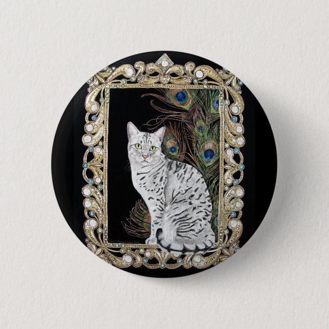 Silver Egyptian Mau 6 Cm Round Badge (Front)