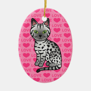 Silver Egyptian Mau Cat Illustration Ceramic Tree Decoration