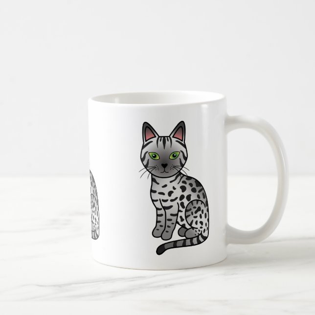Silver Egyptian Mau Cat Illustration Coffee Mug (Right)