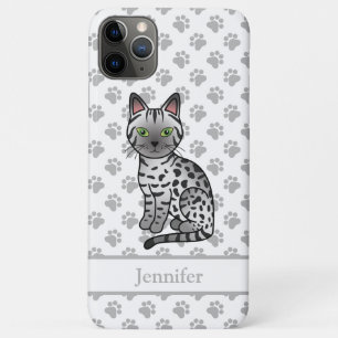 Silver Egyptian Mau Cute Cartoon Cat & Name Case-Mate iPhone Case