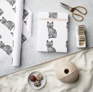 Silver Egyptian Mau Cute Cartoon Cat Pattern Wrapping Paper