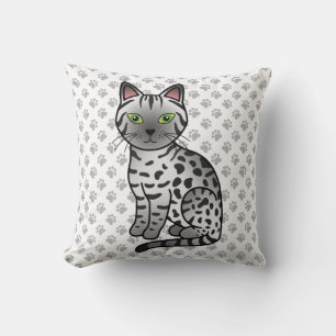 Silver Egyptian Mau Cute Cartoon Cat & Paws Cushion