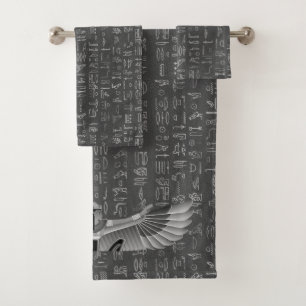 Silver Egyptian Princess Hieroglyphs Bath Towel Set