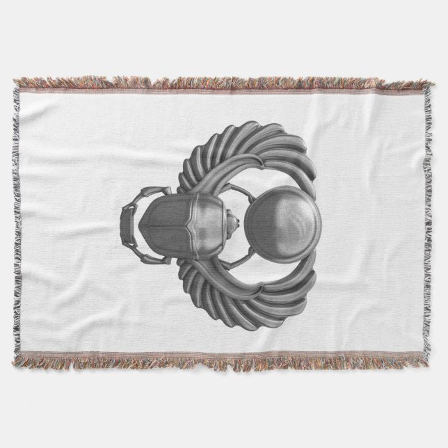 Silver Egyptian Scarab Throw Blanket (Front)