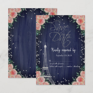 Silver Eiffel Tower Diamonds Floral RSVP Invitation