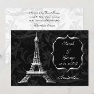 silver eiffel tower Paris wedding invitation